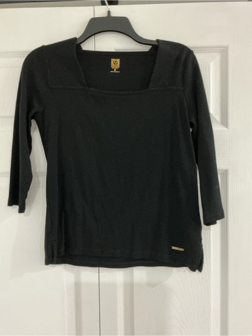Anne Klein Black Square-Neck 3/4 Sleeve Top